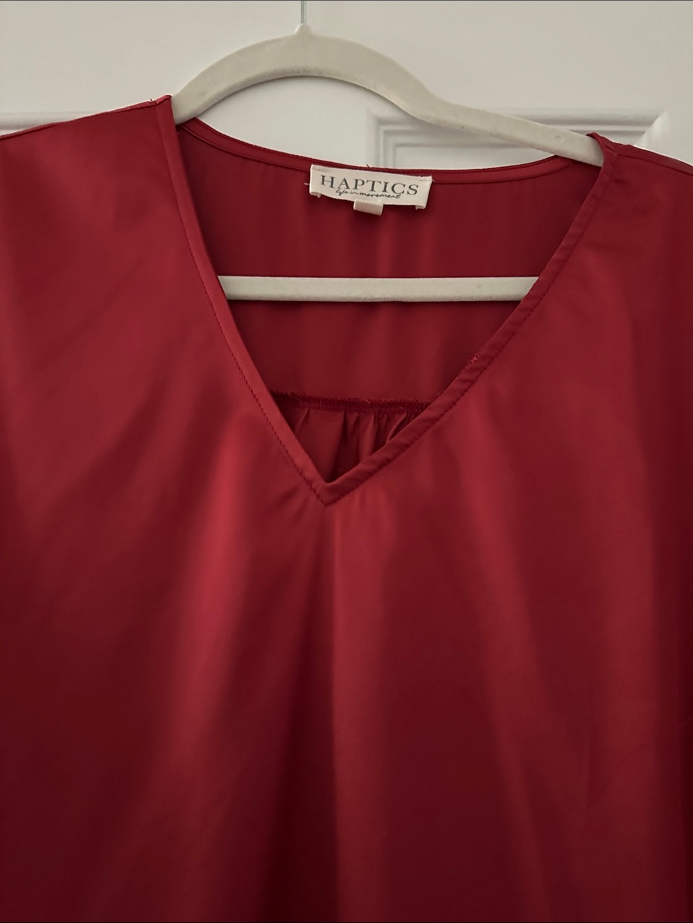 Haptics Red V-Neck Ruffle-Sleeve Blouse - Picture 3 of 7